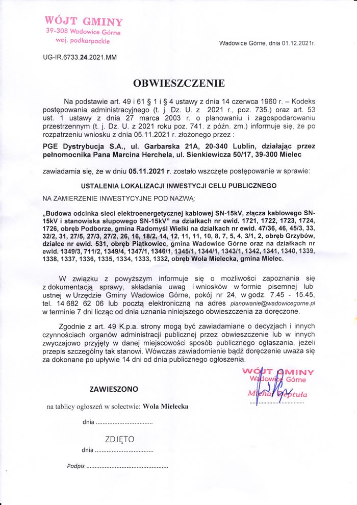 Obwieszczenie
